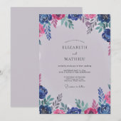 Invitation Mariage Moderne Pétale Magenta Cobalt (Devant / Derrière)