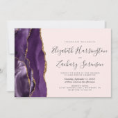 Invitation Mariage Moderne Photo Agate Dorée Violette Rose (Devant)