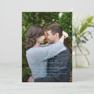 Invitation Mariage moderne photo bleu chic