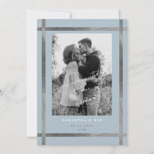 Invitation Mariage Moderne Photo Bleu Glacé & Argent