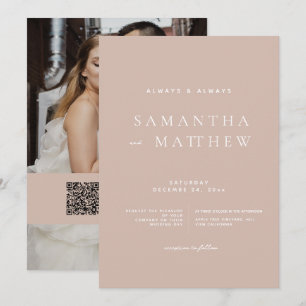 Invitation Mariage Moderne Photo Classique Rose et Blanc