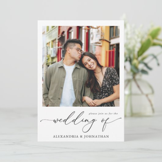 Invitation Mariage moderne photo instantanée (Debout devant)