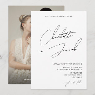 Invitation Mariage Moderne Photo Script Minimaliste Noir Blan