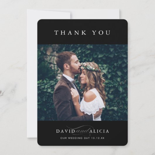 Invitation MARIAGE MODERNE photo simple classique serif noir (Devant)