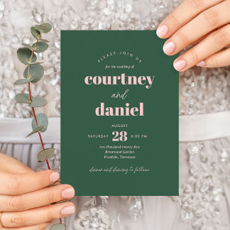 Invitation Mariage moderne Pink Green à la mode