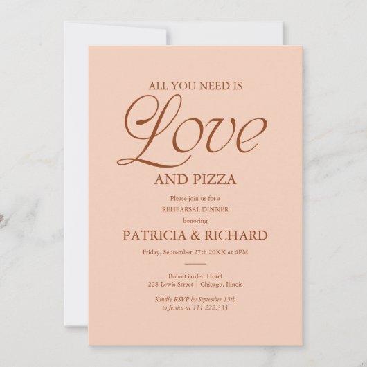 Invitation Mariage Moderne Pizza Répétition Douce Pêche (Devant)