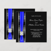 Invitation Mariage Moderne Point Noir Blanc Bleu Royal (Devant / Derrière)