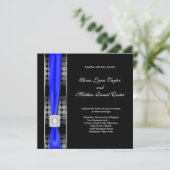 Invitation Mariage Moderne Point Noir Blanc Bleu Royal (Debout devant)