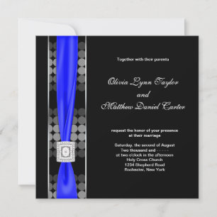 Invitation Mariage Moderne Point Noir Blanc Bleu Royal
