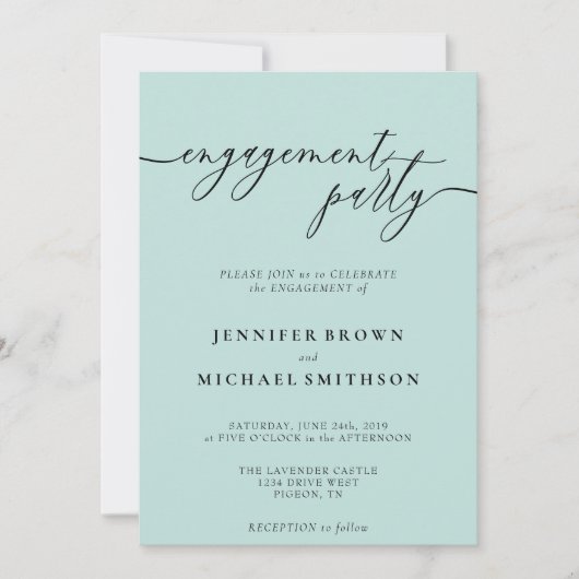 Invitation Mariage moderne propre bleu bébé Fête de fiançaill (Devant)