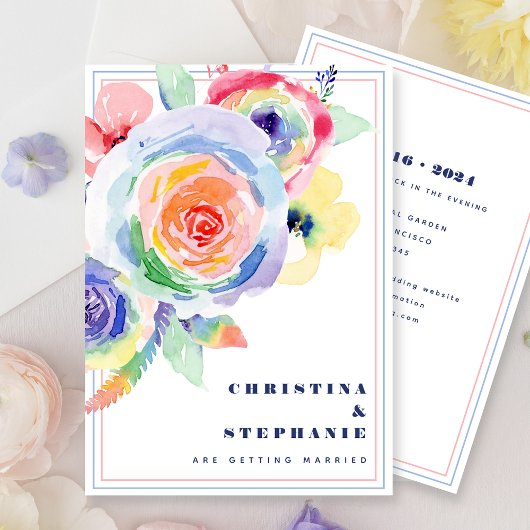 Invitation Mariage moderne Rainbow Floral LGBTQ