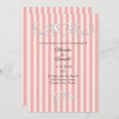 Invitation Mariage moderne rayé rose et blanc (Devant / Derrière)
