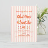 Invitation Mariage moderne rayé rose pastel (Debout devant)
