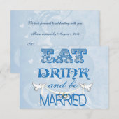 Invitation Mariage Moderne Réponse Bleue RSVP (Devant / Derrière)