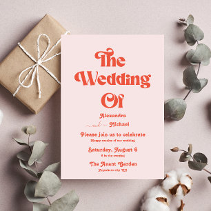 Invitation Mariage Moderne Rétro avec Typographie Rose et Ora