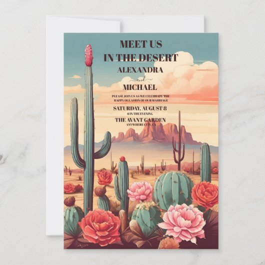Invitation Mariage moderne rétro Cactus (Devant)