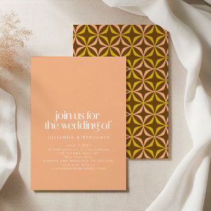 Invitation Mariage Moderne Rétro Élégant aux Tons Pêche