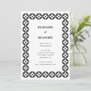 Invitation Mariage Moderne Rétro Géométrique Noir Blanc Gras