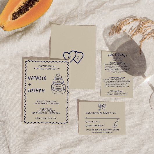 Invitation Mariage moderne rétro rétro unique gâteau