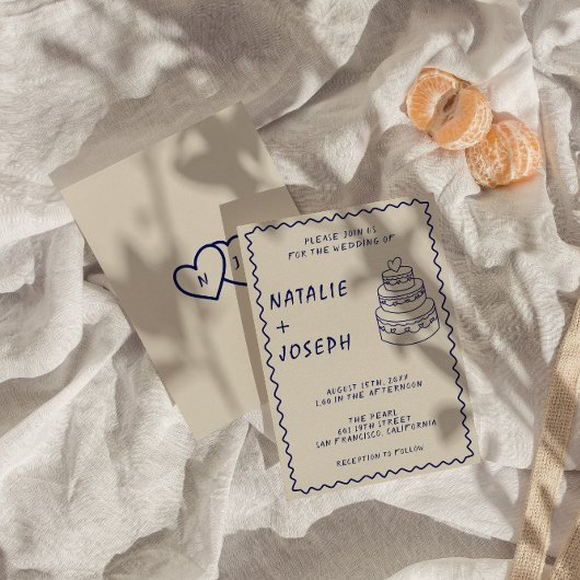 Invitation Mariage moderne rétro rétro unique gâteau