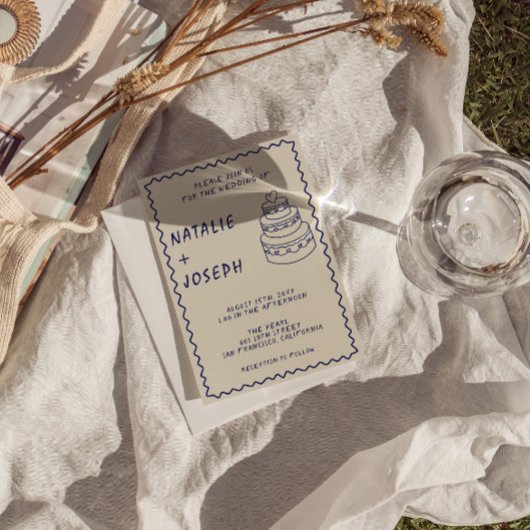 Invitation Mariage moderne rétro rétro unique gâteau