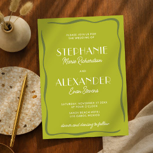 Invitation Mariage Moderne Rétro Vibrant Citron Vert Audacieu