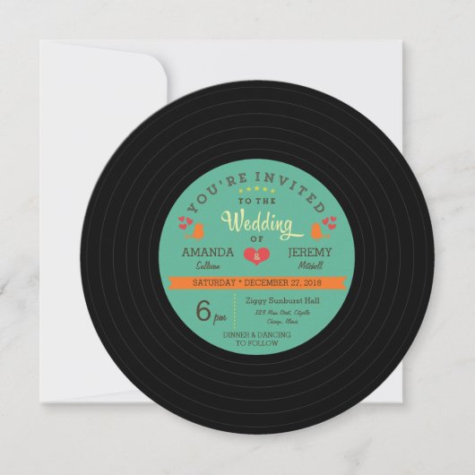 Invitation Mariage moderne Retro Vinyl Record (Devant)