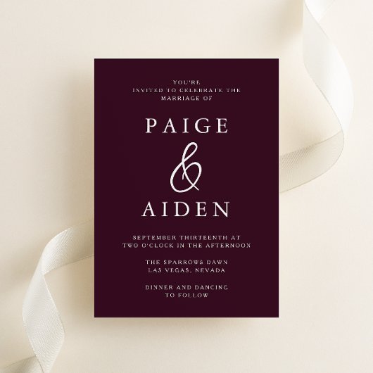 Invitation Mariage moderne Rich Bourgogne Maron