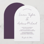 Invitation Mariage Moderne Romantique Arche Prune Pourpre (Devant / Derrière)