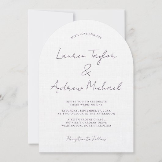 Invitation Mariage Moderne Romantique Arche Prune Pourpre (Devant)