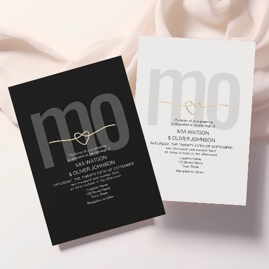 Invitation Mariage Moderne Romantique Noir et Blanc