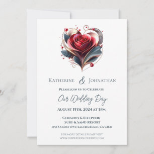 Invitation Mariage moderne Rose en forme de coeur