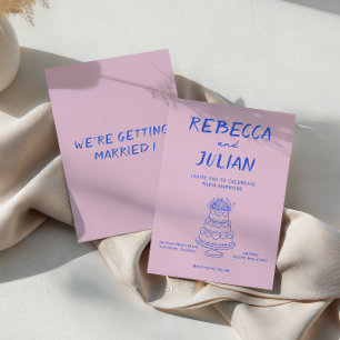 Invitation Mariage Moderne Rose et Bleu Coloré