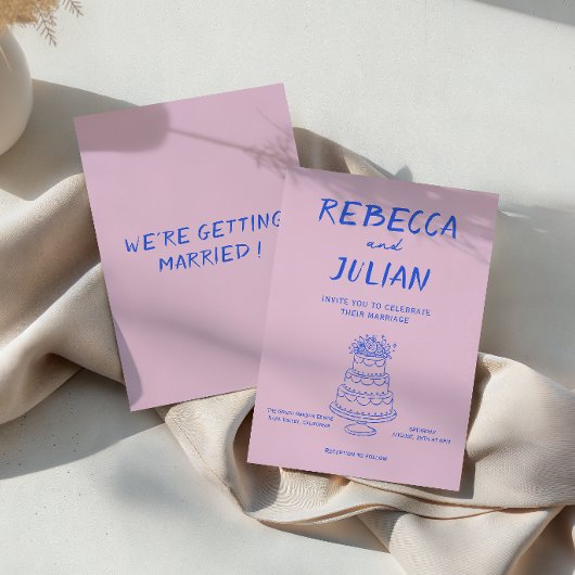 Invitation Mariage Moderne Rose et Bleu Coloré
