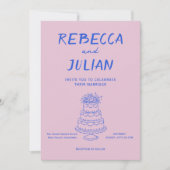 Invitation Mariage Moderne Rose et Bleu Coloré (Devant)