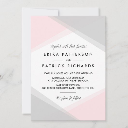 Invitation Mariage moderne rose et gris Abstrait (Devant)