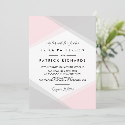 Invitation Mariage moderne rose et gris Abstrait (Debout devant)