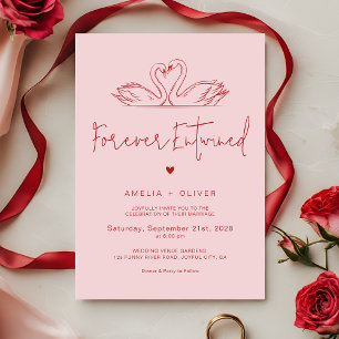 Invitation Mariage Moderne Rose et Rouge À Jamais Entremêlés