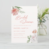 Invitation Mariage Moderne Rose Fleur Script Aquarelle Rose (Debout devant)