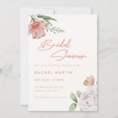 Invitation Mariage Moderne Rose Fleurs Script Photo Shower (Devant)