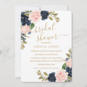Invitation Mariage Moderne Rose Navy Fleurs Douceur (Devant)