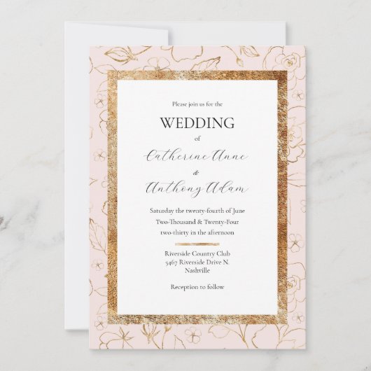 Invitation Mariage moderne rose or (Devant)