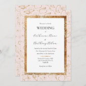 Invitation Mariage moderne rose or (Devant / Derrière)