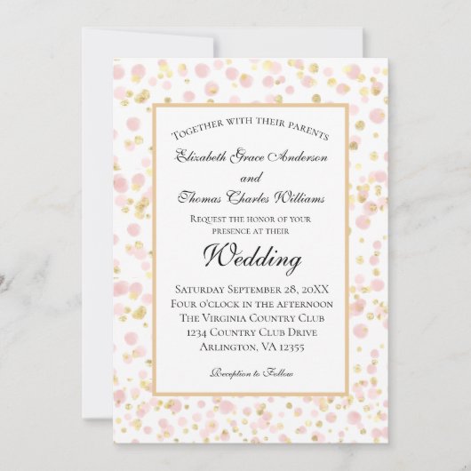 Invitation Mariage moderne rose or (Devant)
