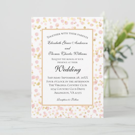 Invitation Mariage moderne rose or (Debout devant)