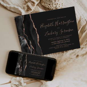 Invitation Mariage Moderne Rose Or Noir Agate Foncé