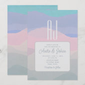 Invitation Mariage Moderne Rose Pâle et Bleu Poussiéreux  (Devant / Derrière)