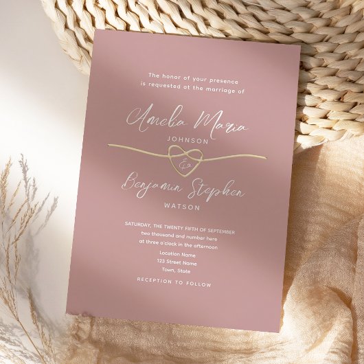 Invitation Mariage Moderne Rose Poussiéreux