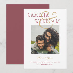 Invitation Mariage moderne Rose rose MERCI or PHOTO Invi