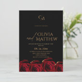 Invitation Mariage Moderne Rose Rouge Noir Or (Debout devant)